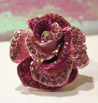 Pink Rhinestone Flower Ring/ Extra Large Flower Ring/ Large Flower Ring