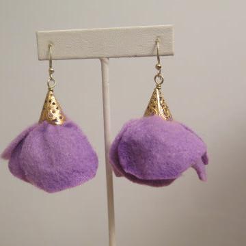 purple Felt flower earring