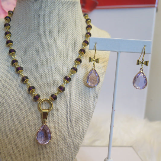 purple beads with sparkling jewelry set