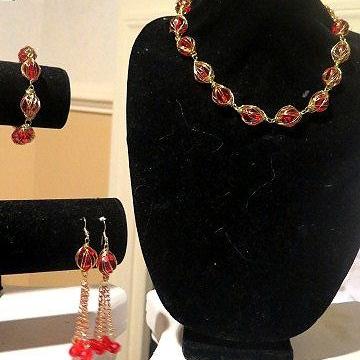 Red Wire Wrap Jewelry Set