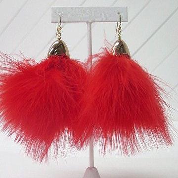 red silver fluffy earring