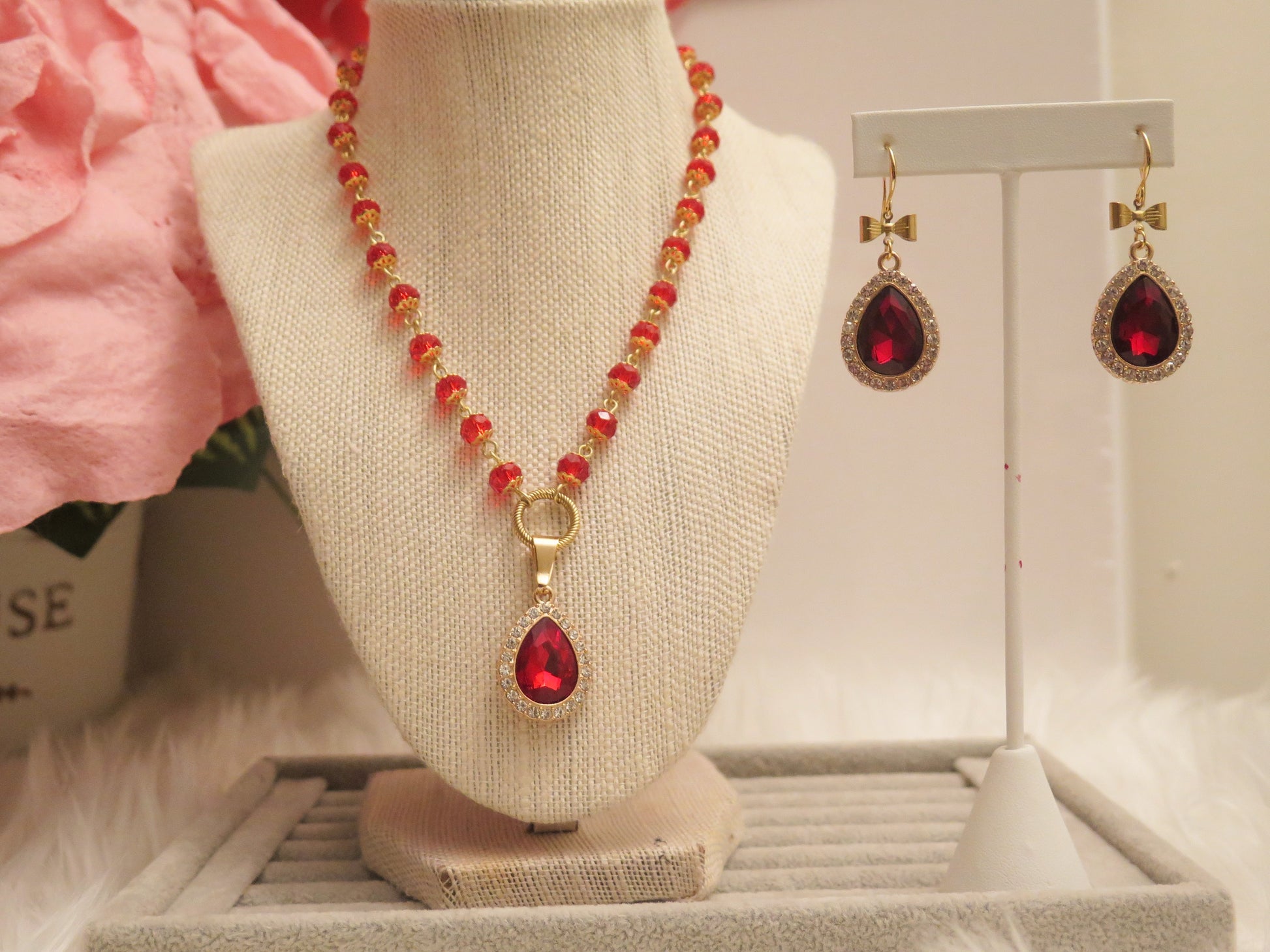 red beads jewelry set