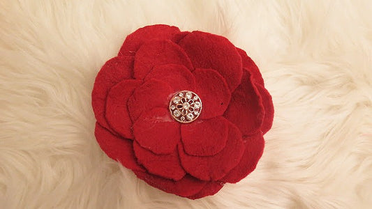 Red felt flower brooch for women