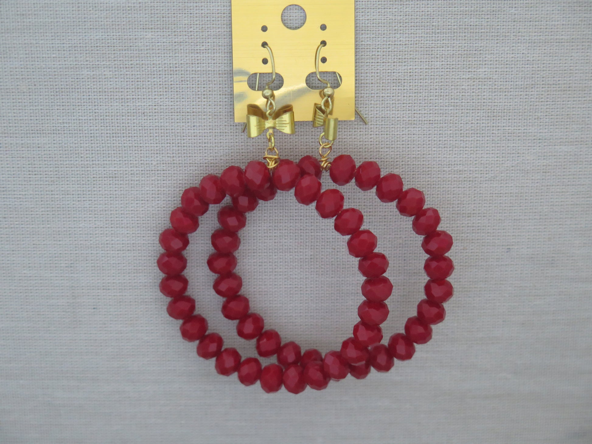 Red bow hoop earrings for women