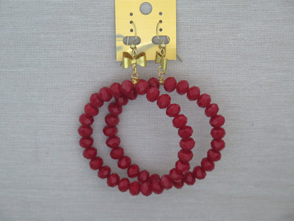 Red bow hoop earrings for women