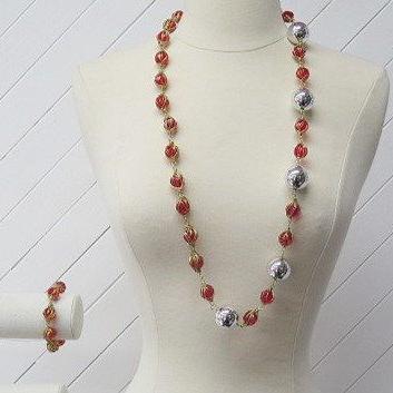 Red Wired Wrap Necklace and Bracelet Set