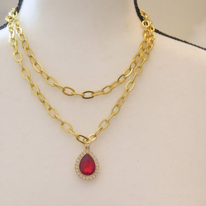 red Pendant double necklace