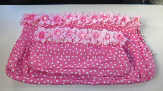 Set of two pink flower makeup and cosmetic travel bags for women