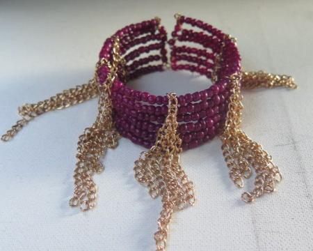 Purple layered fringes cuff bracelet