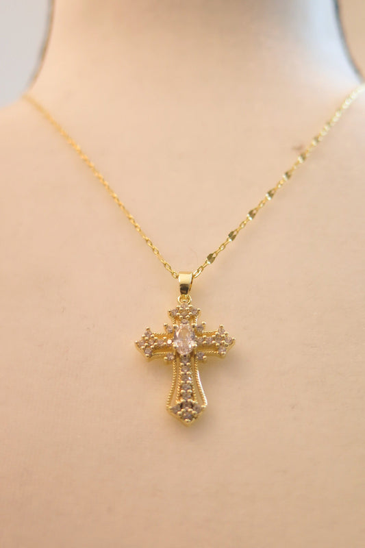 Sparkling Gold Cross Gold Necklace