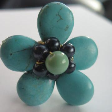 Turquoise black flower ring