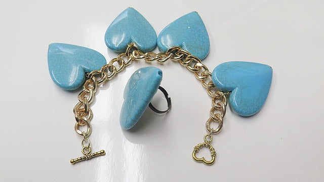 turquoise heart-shape bracelet nd ring