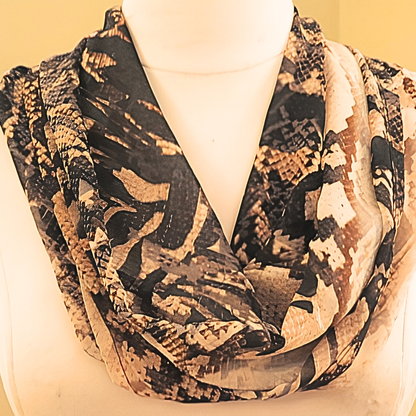 Women's Faux Snakeskin Chiffon Scarf & Headband Set | Python Print Long Neck Scarf | One Size Fits All Wild Style Accessory Set