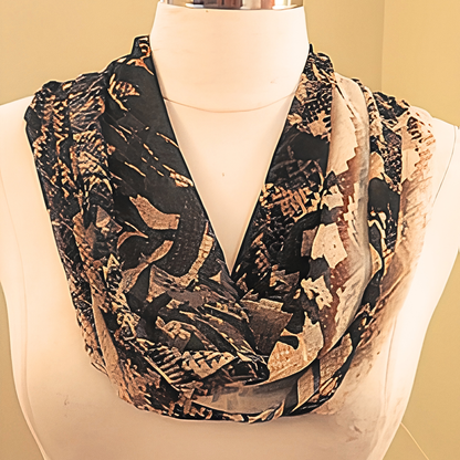 Women's Faux Snakeskin Chiffon Scarf & Headband Set | Python Print Long Neck Scarf | One Size Fits All Wild Style Accessory Set