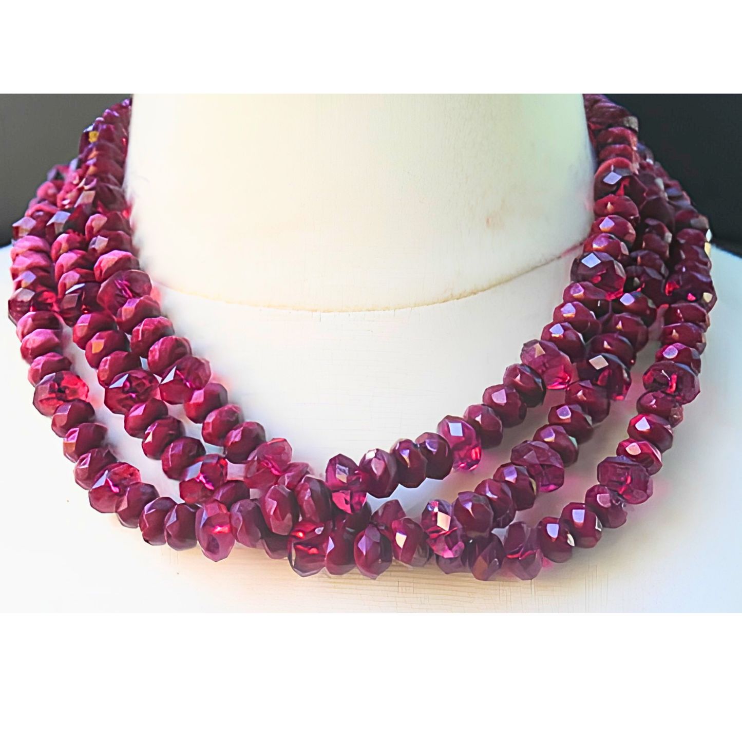 Red Beads Three Strands Choker Necklace