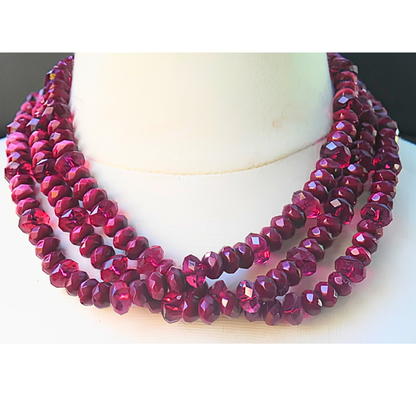 Red Beads Three Strands Choker Necklace