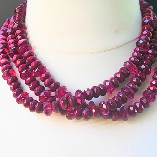 Red Beads Three Strands Choker Necklace