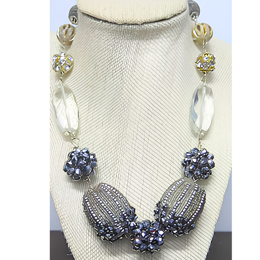 Silver Beaded Bridal Necklace for Women