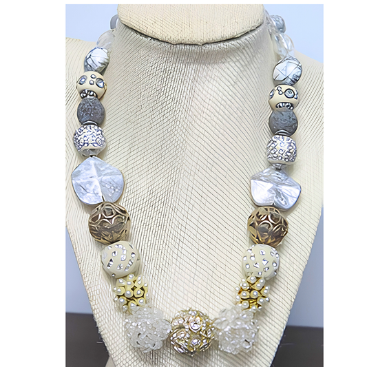 White Necklace/ White Beads Necklace/ Sparkling Beads Necklace