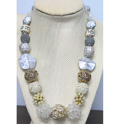 White Necklace/ White Beads Necklace/ Sparkling Beads Necklace
