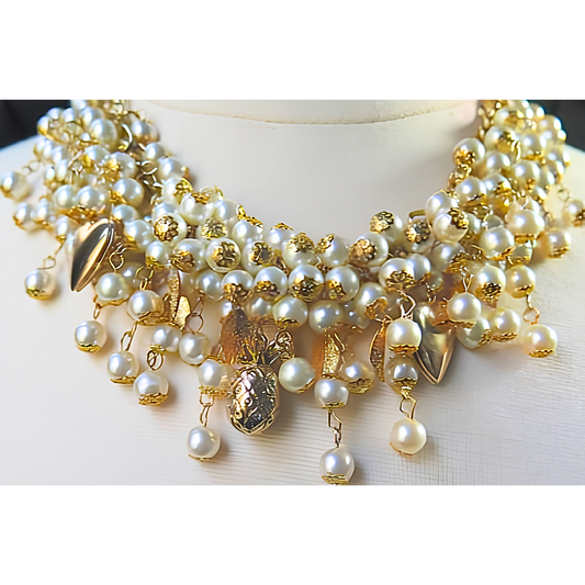 Pearl Grape-Inspired Cluster Gold Necklace for Women
