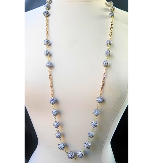 Long Leopard Print Beaded Necklace for Women