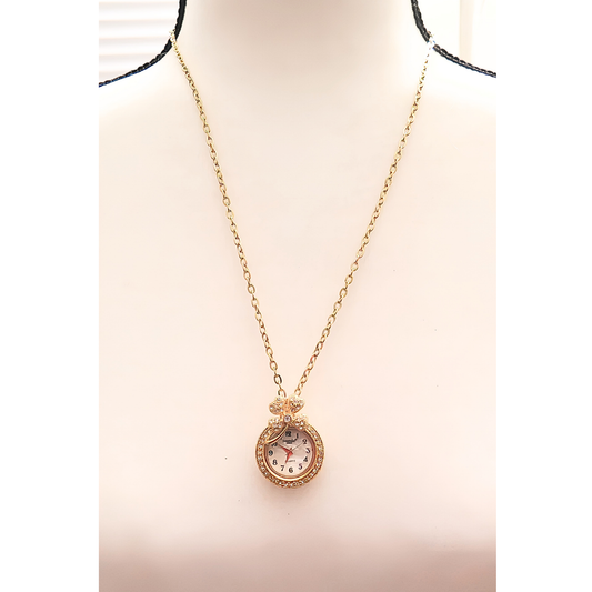Gold Clock Pendant Statement Necklace for Women