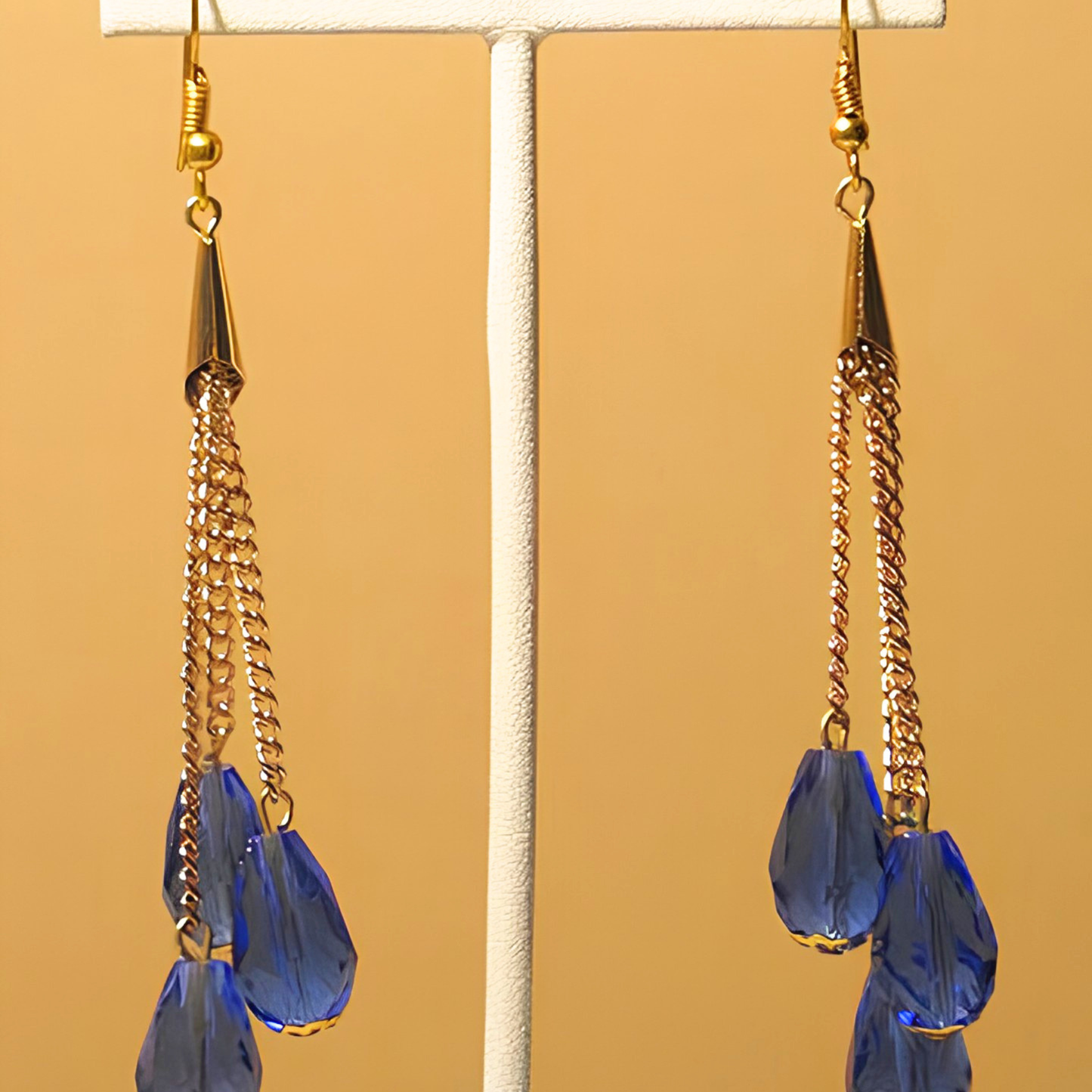 Blue Long Layered Fringe Drop Earrings for Women