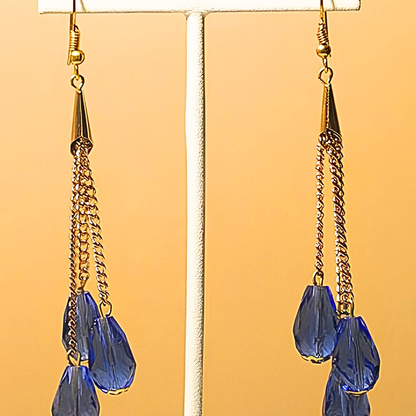 Blue Long Layered Fringe Drop Earrings for Women