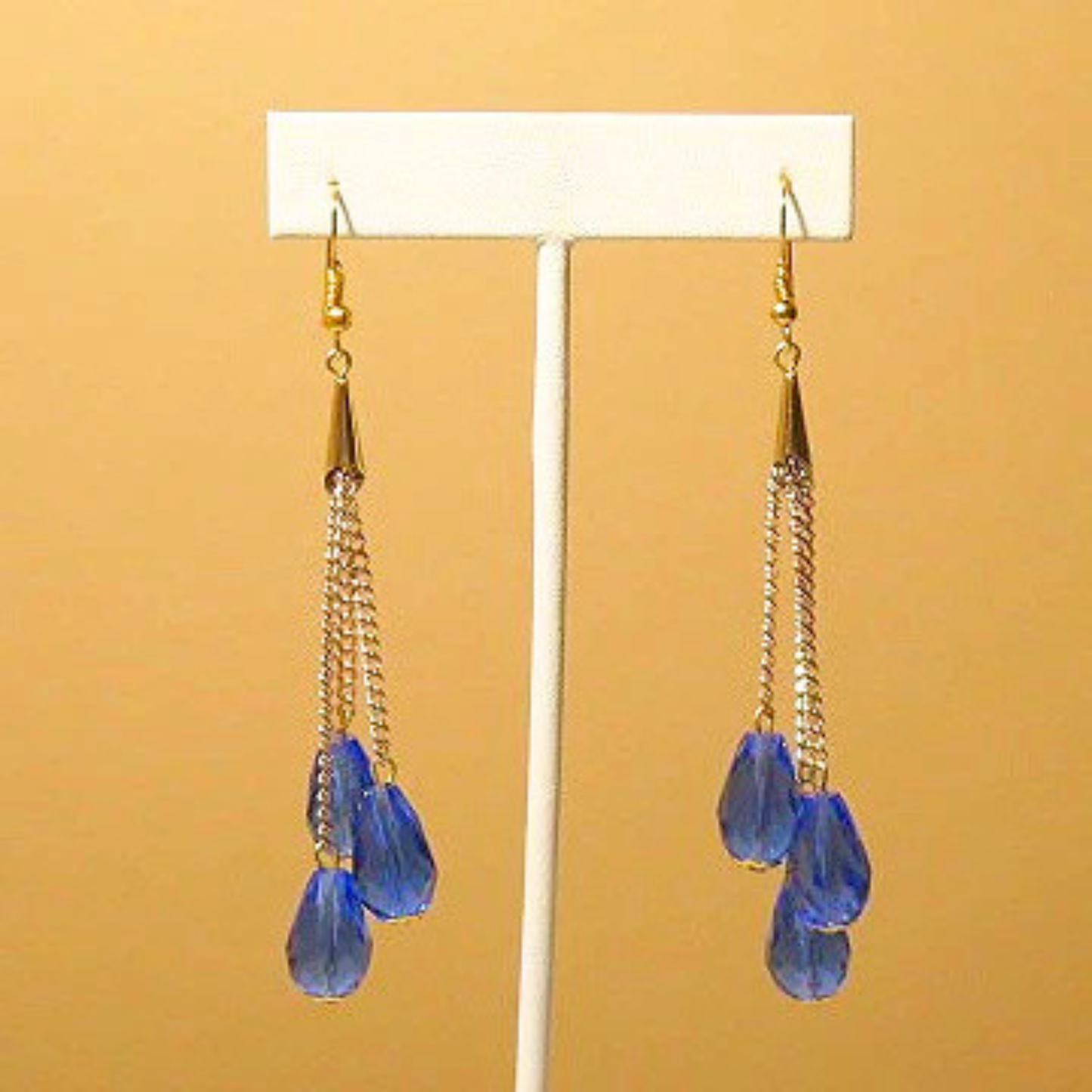Blue Long Layered Fringe Drop Earrings for Women