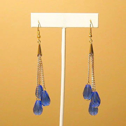 Blue Long Layered Fringe Drop Earrings for Women