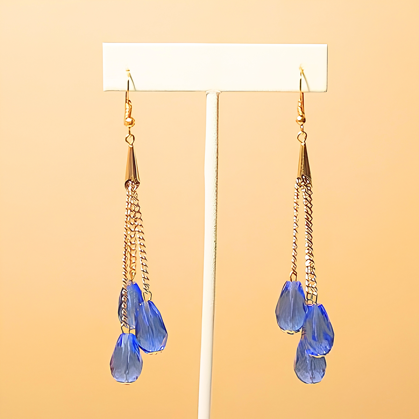Blue Long Layered Fringe Drop Earrings for Women