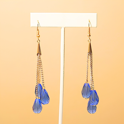 Blue Long Layered Fringe Drop Earrings for Women