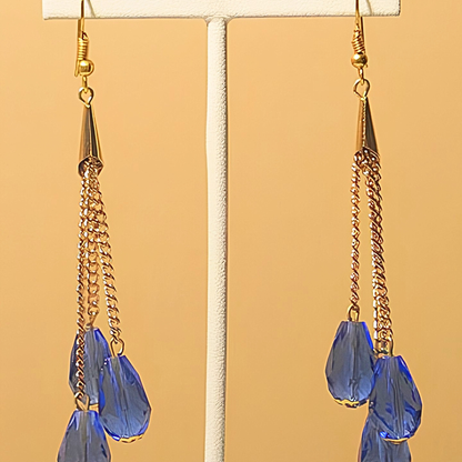 Blue Long Layered Fringe Drop Earrings for Women