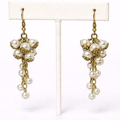 Pearl Grape-Inspired Cluster Drop Earrings for Women