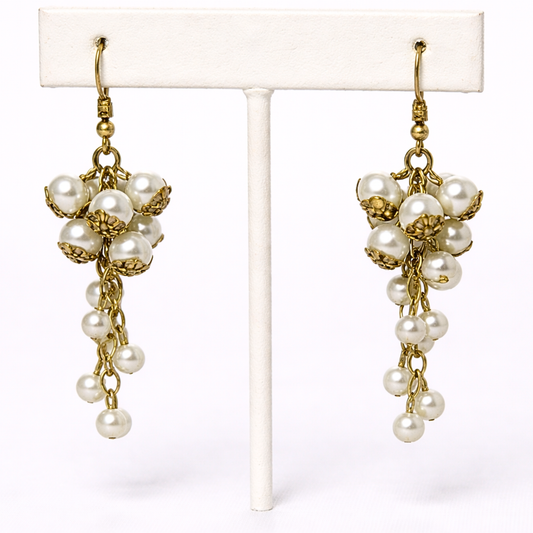Pearl Grape-Inspired Cluster Drop Earrings for Women