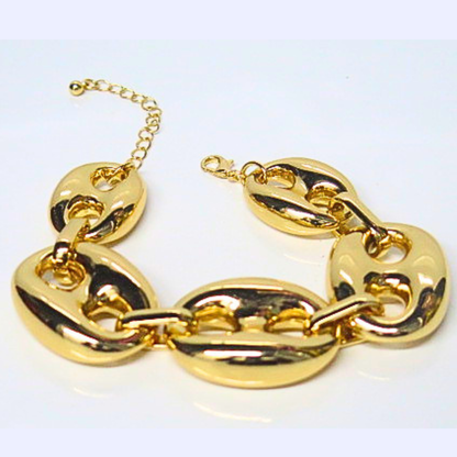 Oversized Gold Tone Mariner Link Bracelet, Graduated Puffy Anchor Chain, Adjustable Chunky Statement Bracelet, Bold Gift for Her