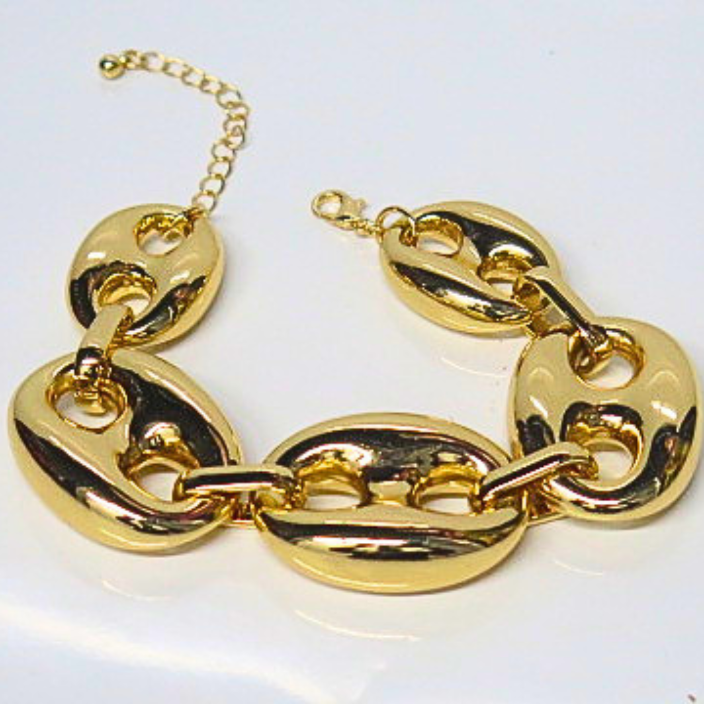 Oversized Gold Tone Mariner Link Bracelet, Graduated Puffy Anchor Chain, Adjustable Chunky Statement Bracelet, Bold Gift for Her