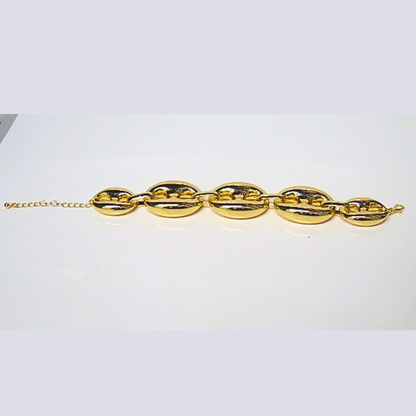 Oversized Gold Tone Mariner Link Bracelet, Graduated Puffy Anchor Chain, Adjustable Chunky Statement Bracelet, Bold Gift for Her