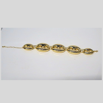 Oversized Gold Tone Mariner Link Bracelet, Graduated Puffy Anchor Chain, Adjustable Chunky Statement Bracelet, Bold Gift for Her