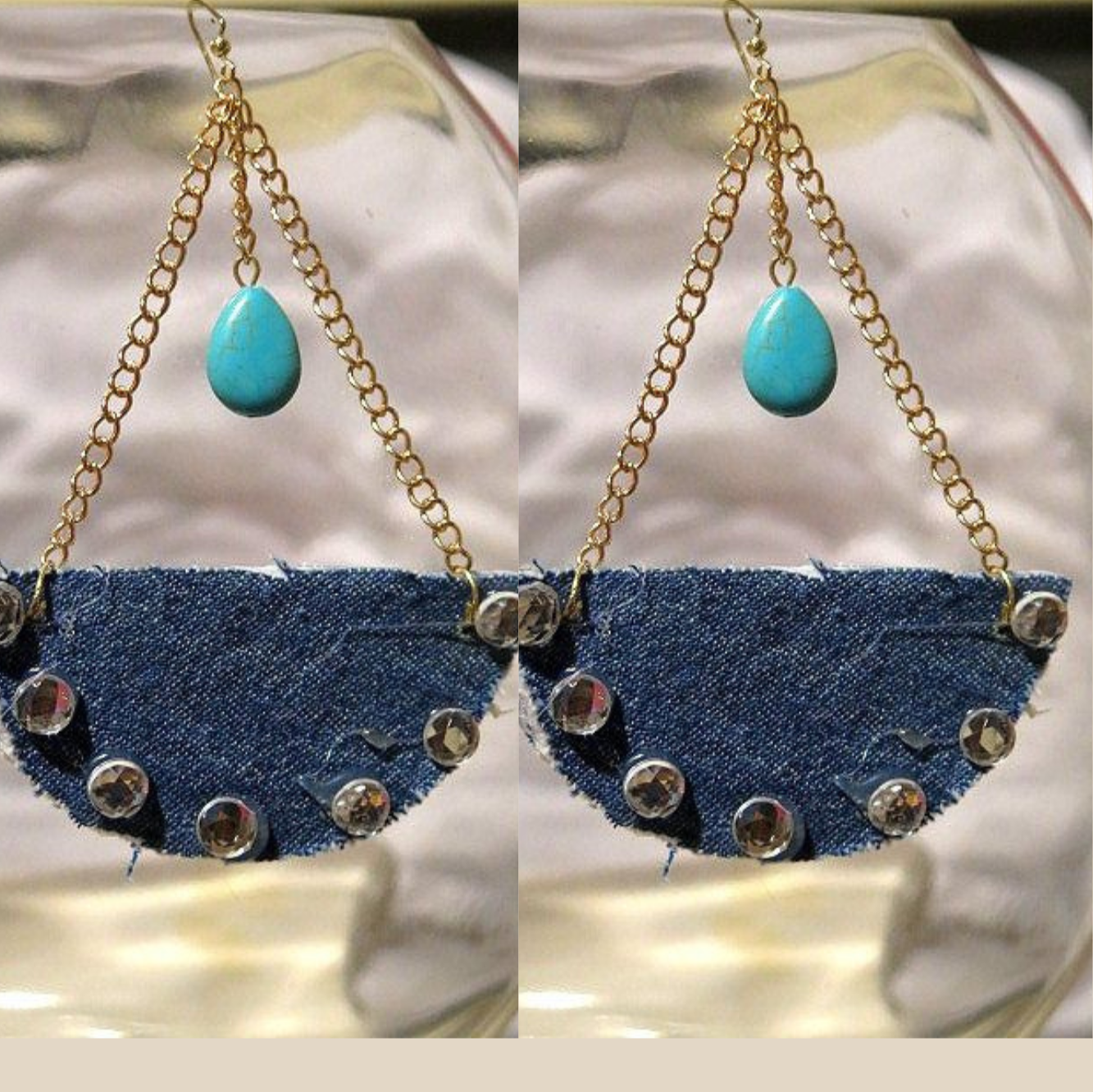 Boat-Inspired Denim Earring/ Denim Earring/ Boat-Inspired Denim Earring with Pearl