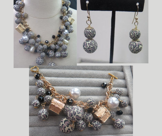 Animal Print Jewelry Set/ Leopard Print Jewelry Set/ Necklace, Earring and Bracelet Set