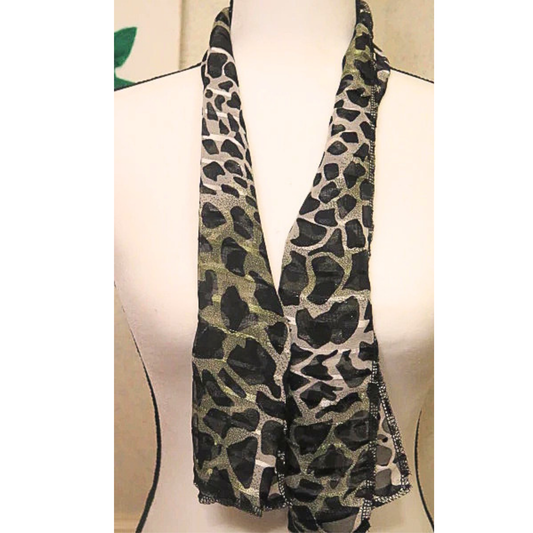 Handmade Green Grey Leopard Print Scarf for Women