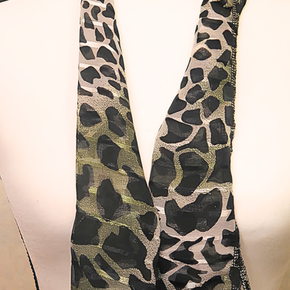 Handmade Green Grey Leopard Print Scarf for Women