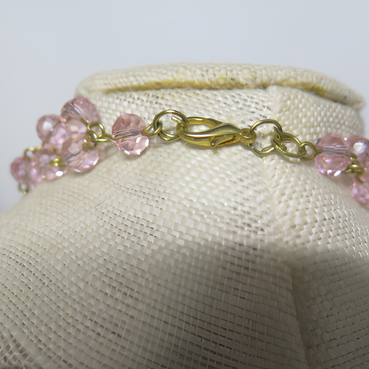 Pink Crystal Floral Statement Necklace | Handcrafted Gold Wire Flower Bib Necklace for Women, Weddings & Special Events