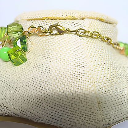 Green Crystal Twisted Wire Statement Necklace | Handcrafted Multi-Strand Peridot Bead Bib Necklace for Women & Special Events