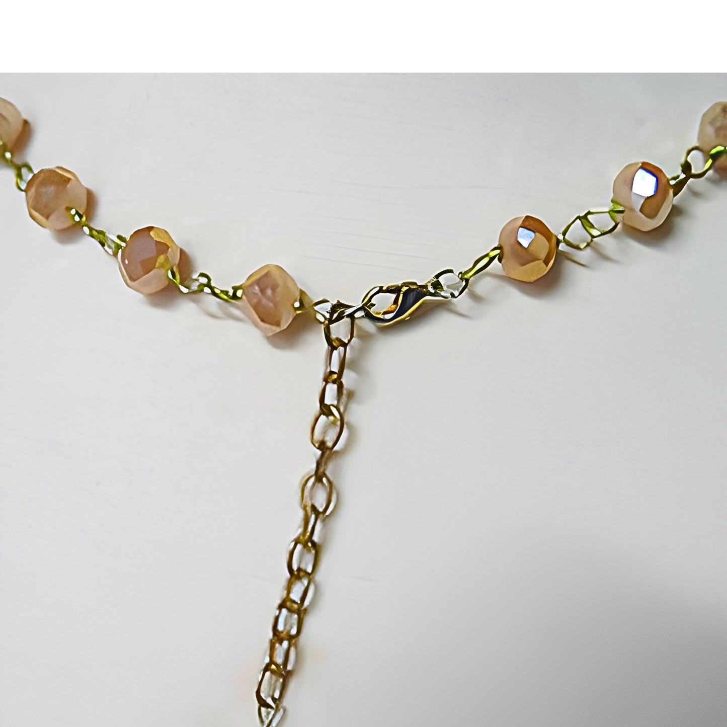 Tortoise Shell & Champagne Crystal Long Beaded Necklace | 35" Gold Wire Statement Necklace for Women, Everyday Wear & Special Occasions