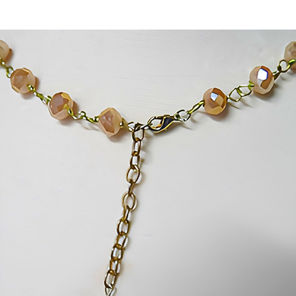 Tortoise Shell & Champagne Crystal Long Beaded Necklace | 35" Gold Wire Statement Necklace for Women, Everyday Wear & Special Occasions