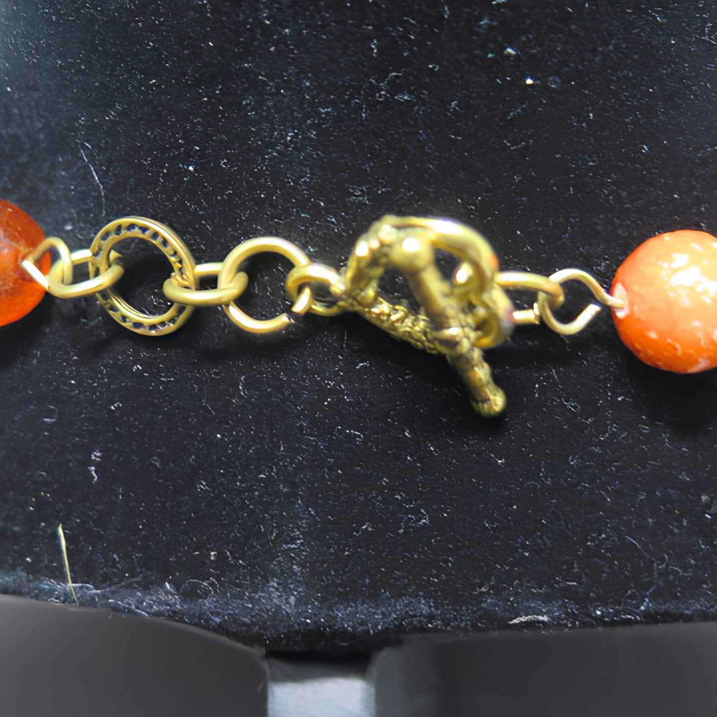 Orange & Gold Swirl Beaded Statement Necklace | 32" Hand-Painted Bead Long Necklace with Heart Toggle Closure for Women