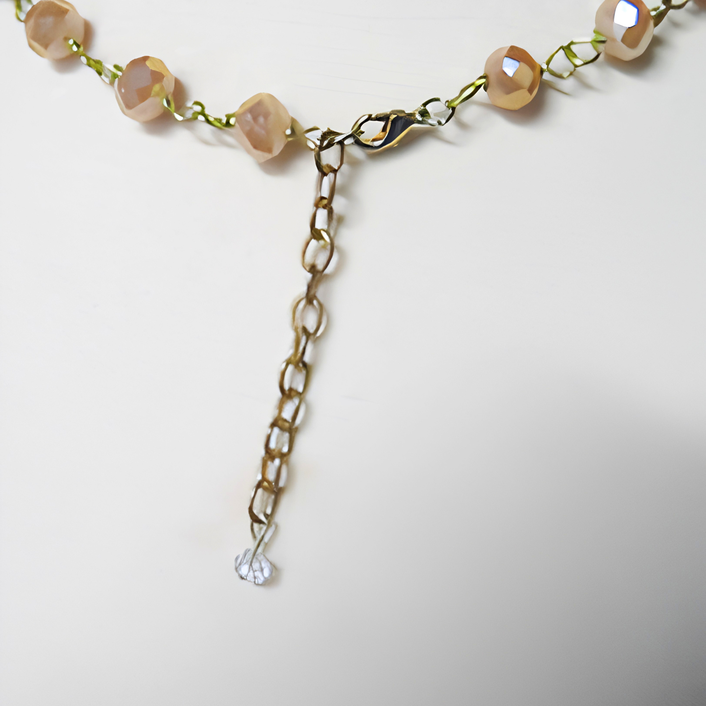 Champagne & Ivory Hand-Painted Artisan Bead Long Necklace | 37" Gold Wire Statement Necklace with Crystal & Pave Accents for Women